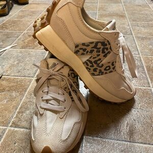 Women's New Balance Cream Leopard Sneakers